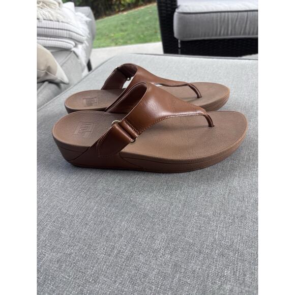 Fitflop Women's LuLu Leather Toepost Thong sandals AD3-592 Light Tan US Women 8 - Picture 6 of 9